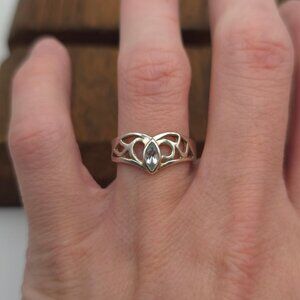 Size 7.75 Sterling Silver Fancy Blue Topaz Open Band Ring A294